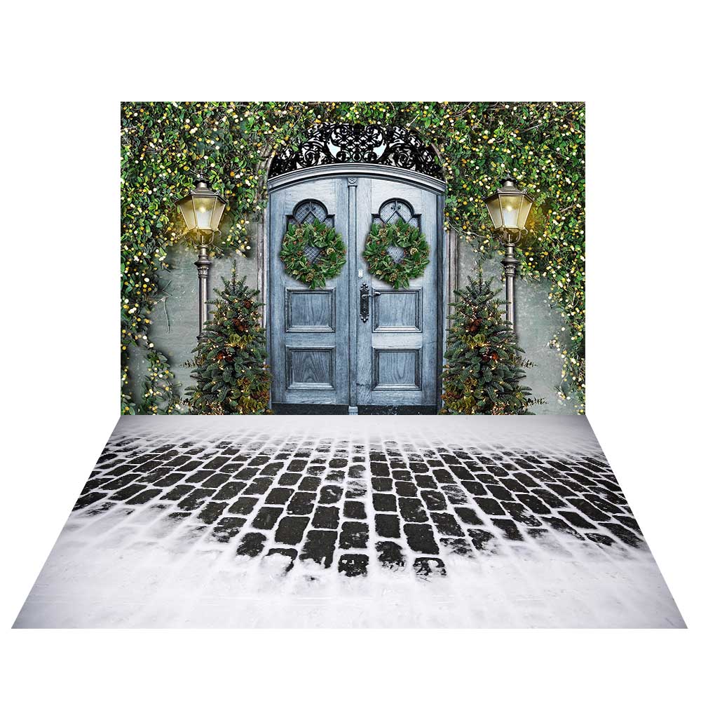 Avezano Snow Brick Floor 2 pcs Christmas Set Backdrop for Photography-AVEZANO
